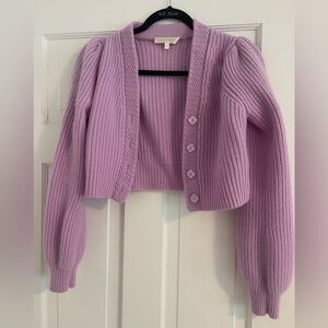 LoveShackFancy Purple Avignon V-Neck Cropped Cardigan